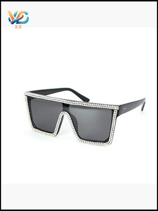 Oversized Square Flat Top Sunglasses Bling Rhinestone Y2K Shades UV400 main image 7